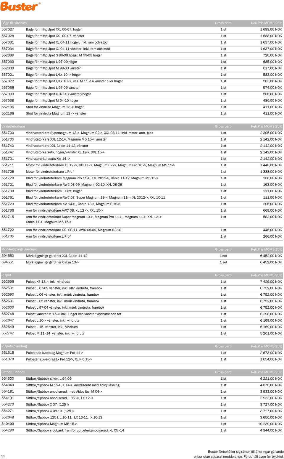 ram och stöd 1 st 1 637,00 NOK 557034 Båge för mittpulpet XL 04-11 vänster, inkl.