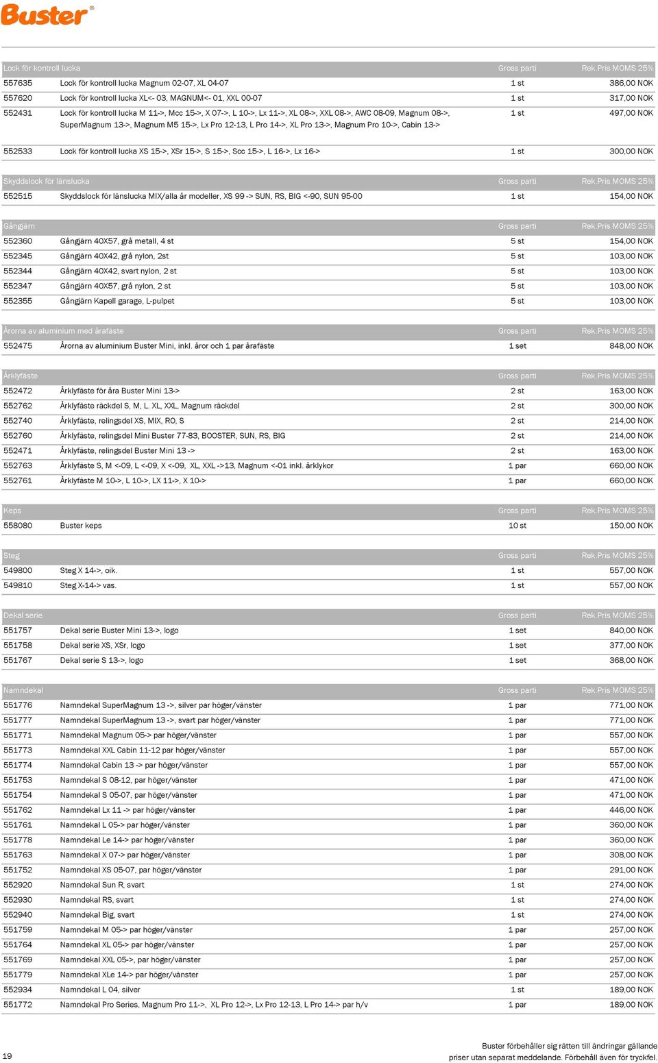 11->, Mcc 15->, X 07->, L 10->, Lx 11->, XL 08->, XXL 08->, AWC 08-09, Magnum 08->, SuperMagnum 13->, Magnum M5 15->, Lx Pro 12-13, L Pro 14->, XL Pro 13->, Magnum Pro 10->, Cabin 13-> 1 st 497,00