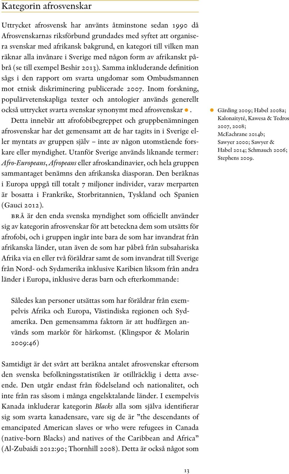 Samma inkluderande definition sågs i den rapport om svarta ungdomar som Ombudsmannen mot etnisk diskriminering publicerade 2007.