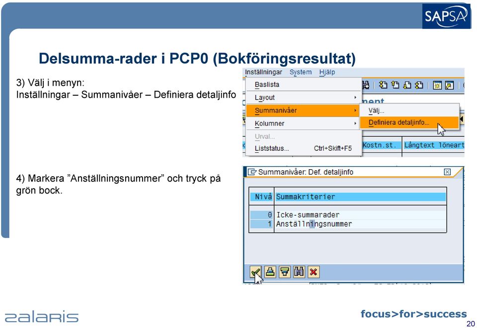 Inställningar Summanivåer Definiera