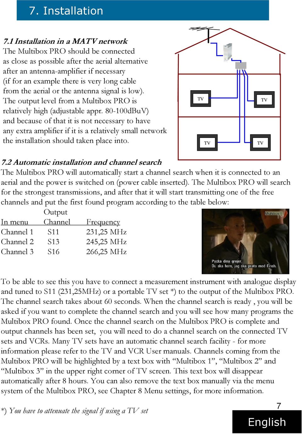 cable from the aerial or the antenna signal is low). The output level from a Multibox PRO is relatively high (adjustable appr.