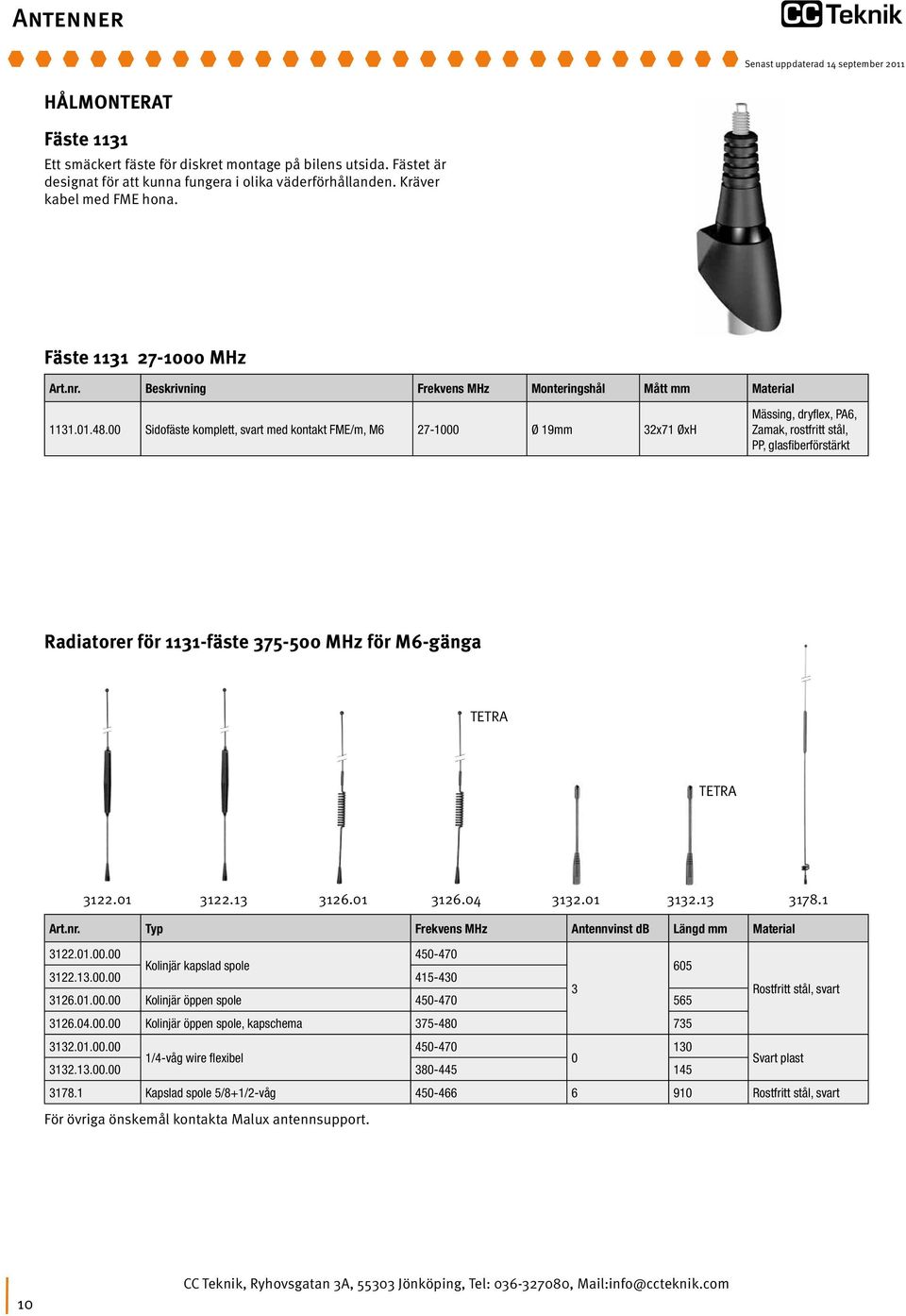 00 Sidofäste komplett, svart med kontakt FME/m, M6 27-1000 Ø 19mm 32x71 ØxH Mässing, dryflex, PA6, Zamak, rostfritt stål, PP, glasfiberförstärkt Radiatorer för 1131-fäste 375-500 MHz för M6-gänga