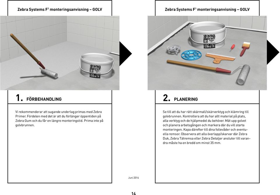 Se till att du har rätt skärmall/skärverktyg och klämring till golvbrunnen. Kontrollera att du har allt material på plats, alla verktyg och de hjälpmedel du behöver.