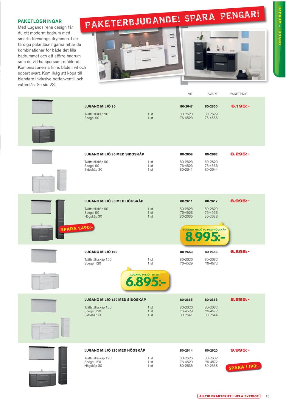 Kom ihåg att köpa till blandare inklusive bottenventil, och vattenlås. Se sid 23. P A K E T E R B J U D A N D E! S PA R A P E N GA R!