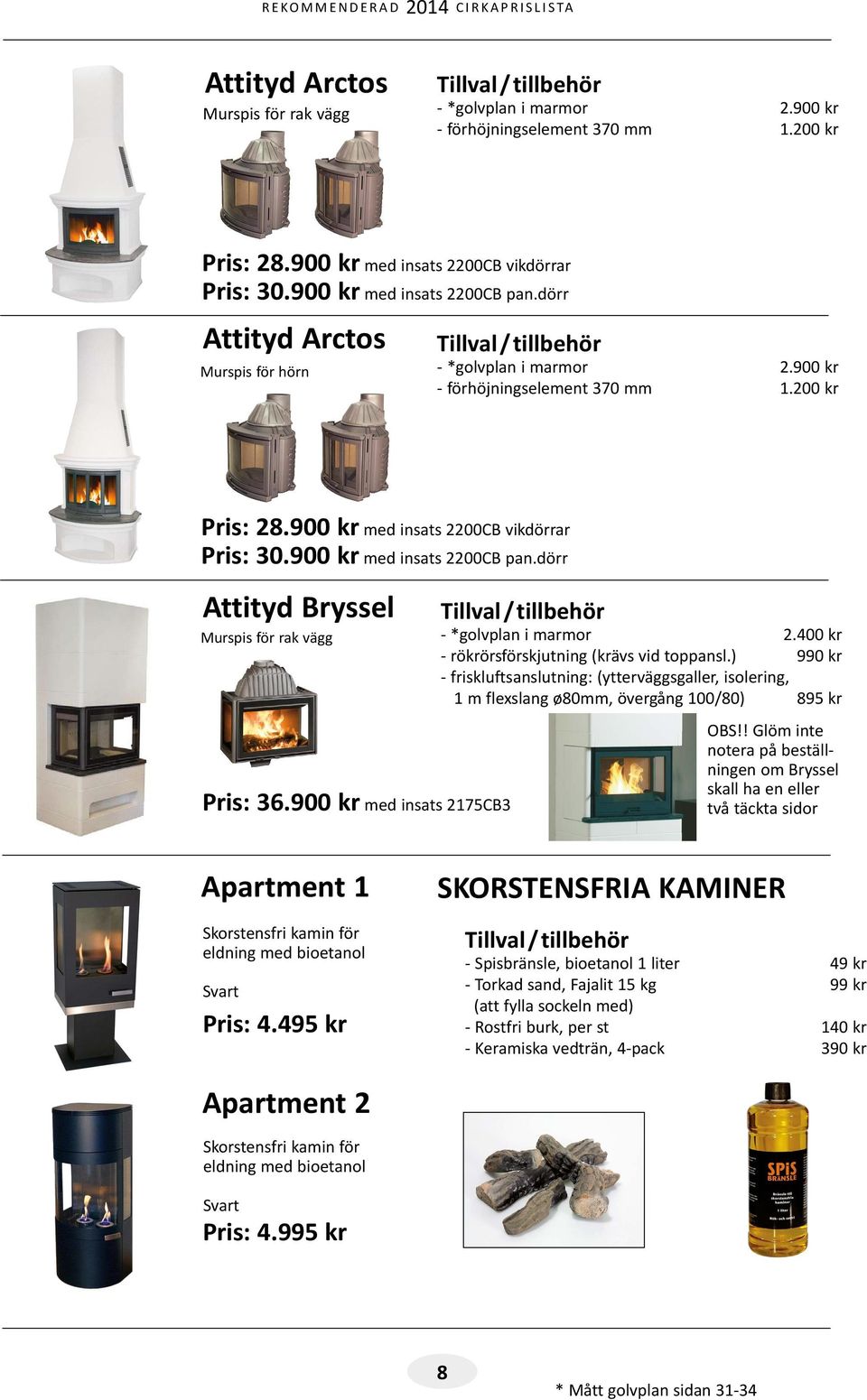 dörr Attityd Bryssel Murspis för rak vägg Pris: 36.900 kr med insats 2175CB3 - *golvplan i marmor 2.400 kr - rökrörsförskjutning (krävs vid toppansl.) 990 kr OBS!