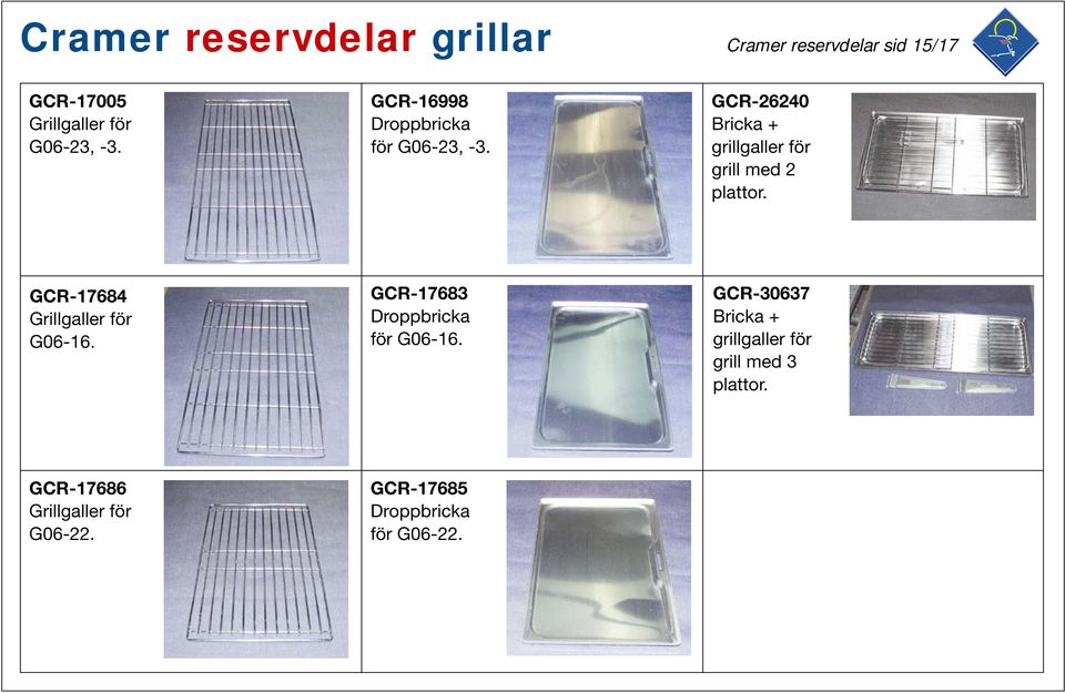 GCR-26240 Bricka + grillgaller för grill med 2 plattor. GCR-17684 Grillgaller för G06-16.