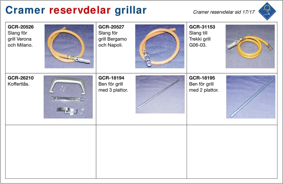 GCR-31153 Slang till Trekki grill G06-03. GCR-26210 Koffertlås.