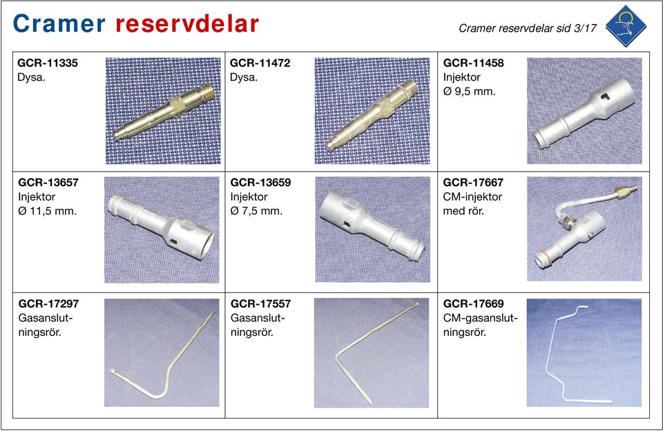 GCR-13657 Injektor Ø 11,5 mm. GCR-13659 Injektor Ø 7,5 mm.