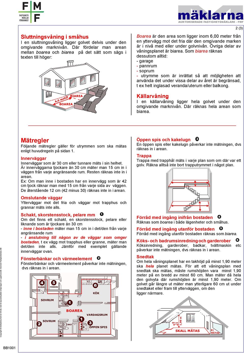 nivå med eller under golvnivån. Övriga delar av våningsplanet är biarea.