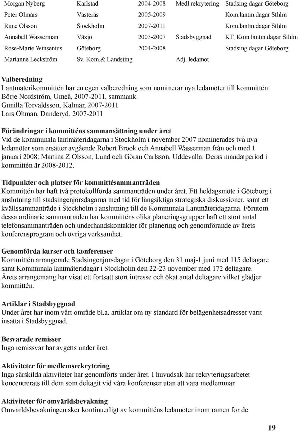 ledamot Valberedning Lantmäterikommittén har en egen valberedning som nominerar nya ledamöter till kommittén: Börje Nordström, Umeå, 2007-2011, sammank.