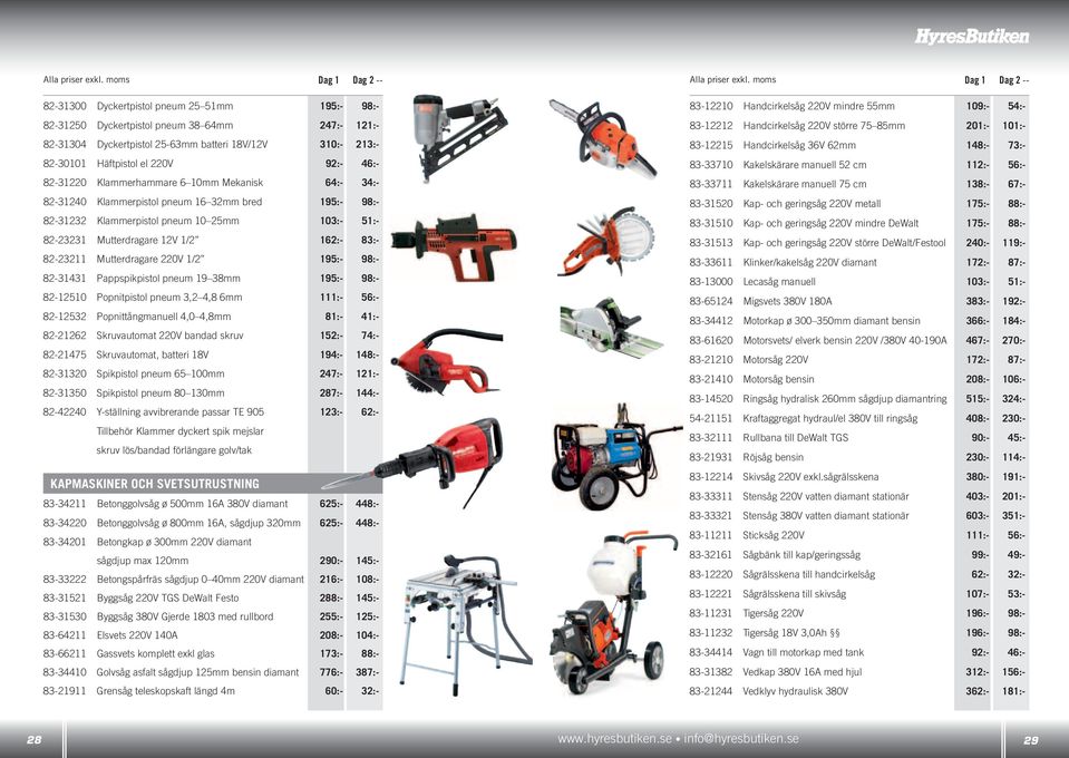 82-31220 Klammerhammare 6 10mm Mekanisk 64:- 34:- 82-31240 Klammerpistol pneum 16 32mm bred 195:- 98:- 82-31232 Klammerpistol pneum 10 25mm 103:- 51:- 82-23231 Mutterdragare 12V 1/2 162:- 83:-