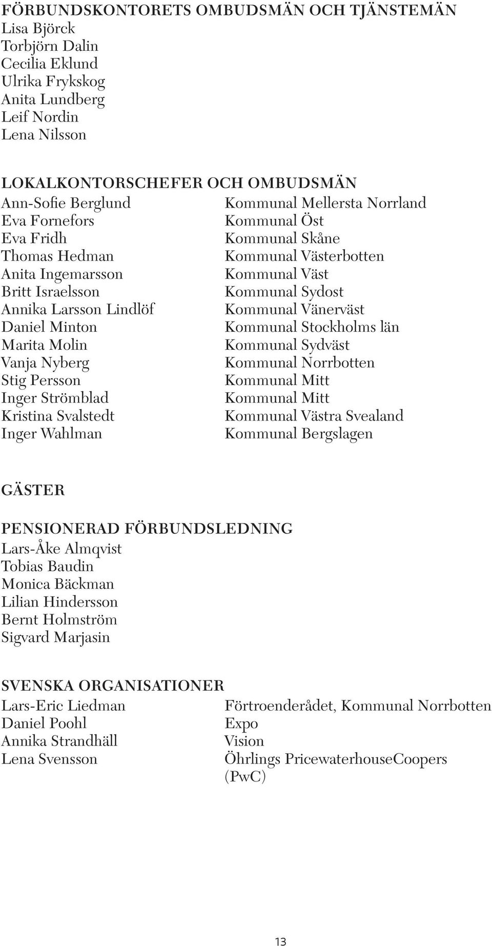 Lindlöf Kommunal Vänerväst Daniel Minton Kommunal Stockholms län Marita Molin Kommunal Sydväst Vanja Nyberg Kommunal Norrbotten Stig Persson Kommunal Mitt Inger Strömblad Kommunal Mitt Kristina