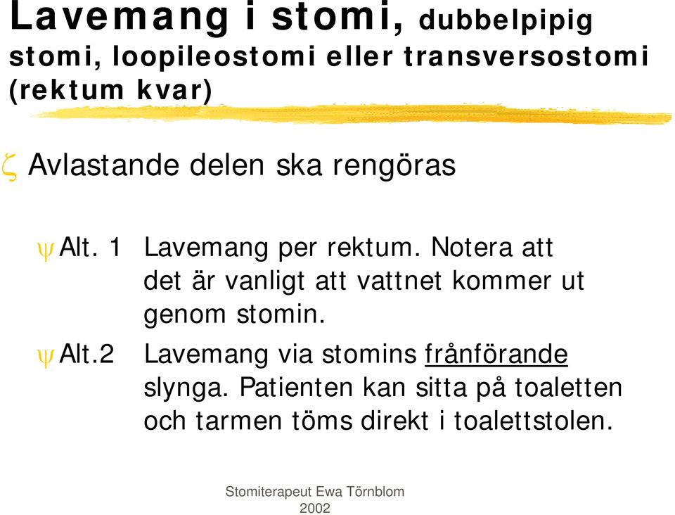 Notera att det är vanligt att vattnet kommer ut genom stomin. ψalt.