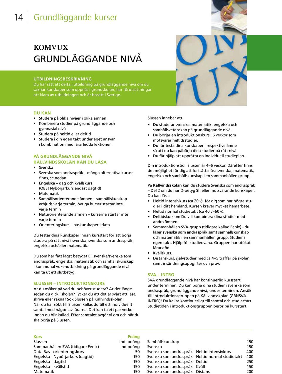 DU KAN Studera på olika nivåer i olika ämnen Kombinera studier på grundläggande och gymnasial nivå Studera på heltid eller deltid Studera i din egen takt under eget ansvar i kombination med