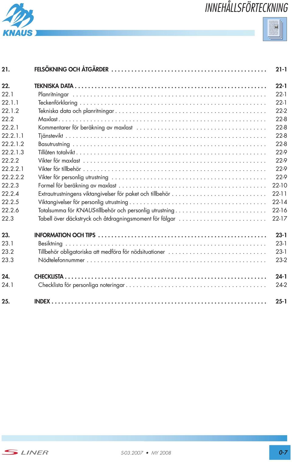 .......................................... 22-2 22.2 Maxlast........................................................... 22-8 22.2.1 Kommentarer för beräkning av maxlast..................................... 22-8 22.2.1.1 Tjänstevikt.