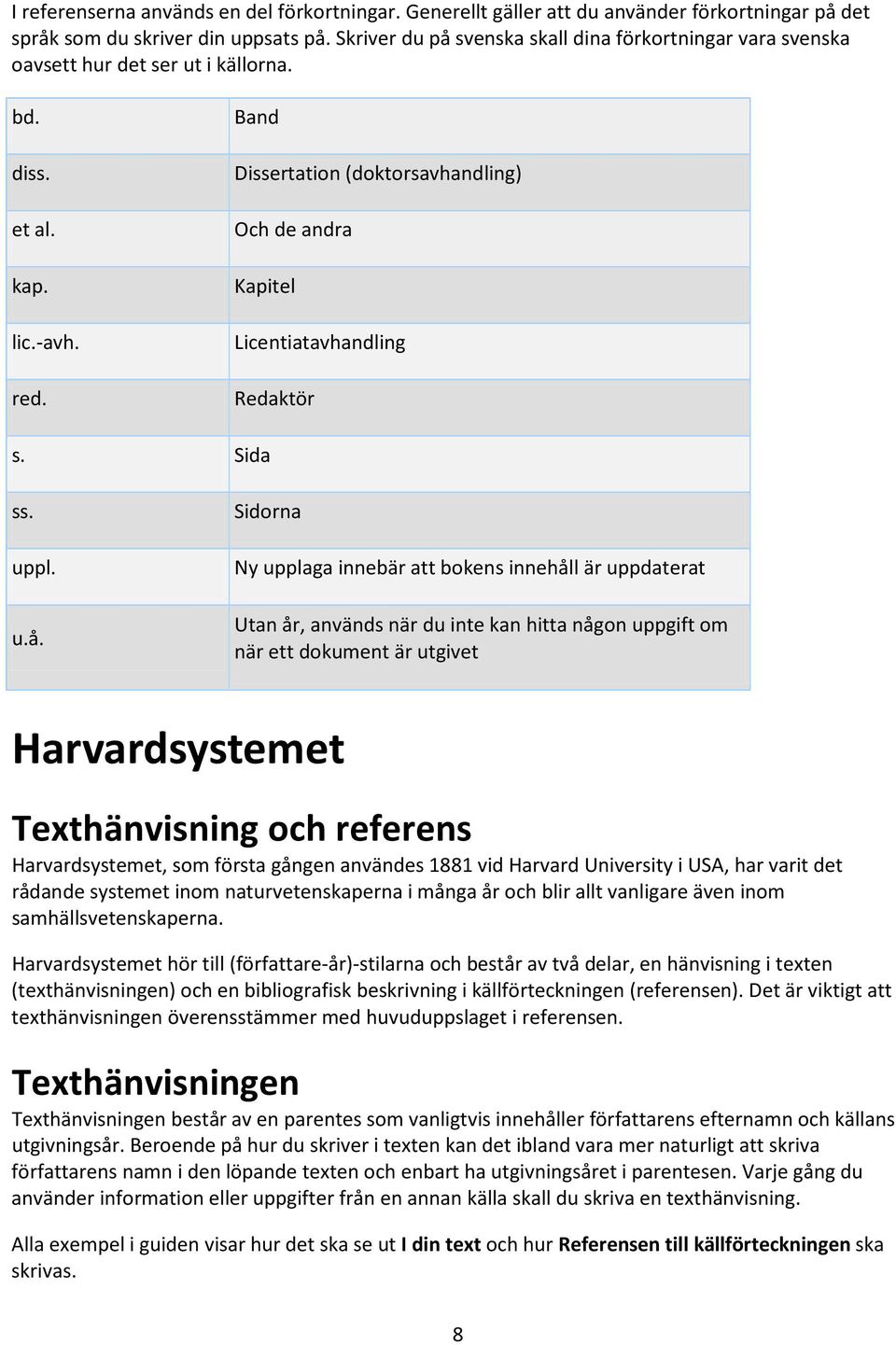 Band Dissertation (doktorsavhandling) Och de andra Kapitel Licentiatavhandling Redaktör s. Sida ss. uppl. u.å.