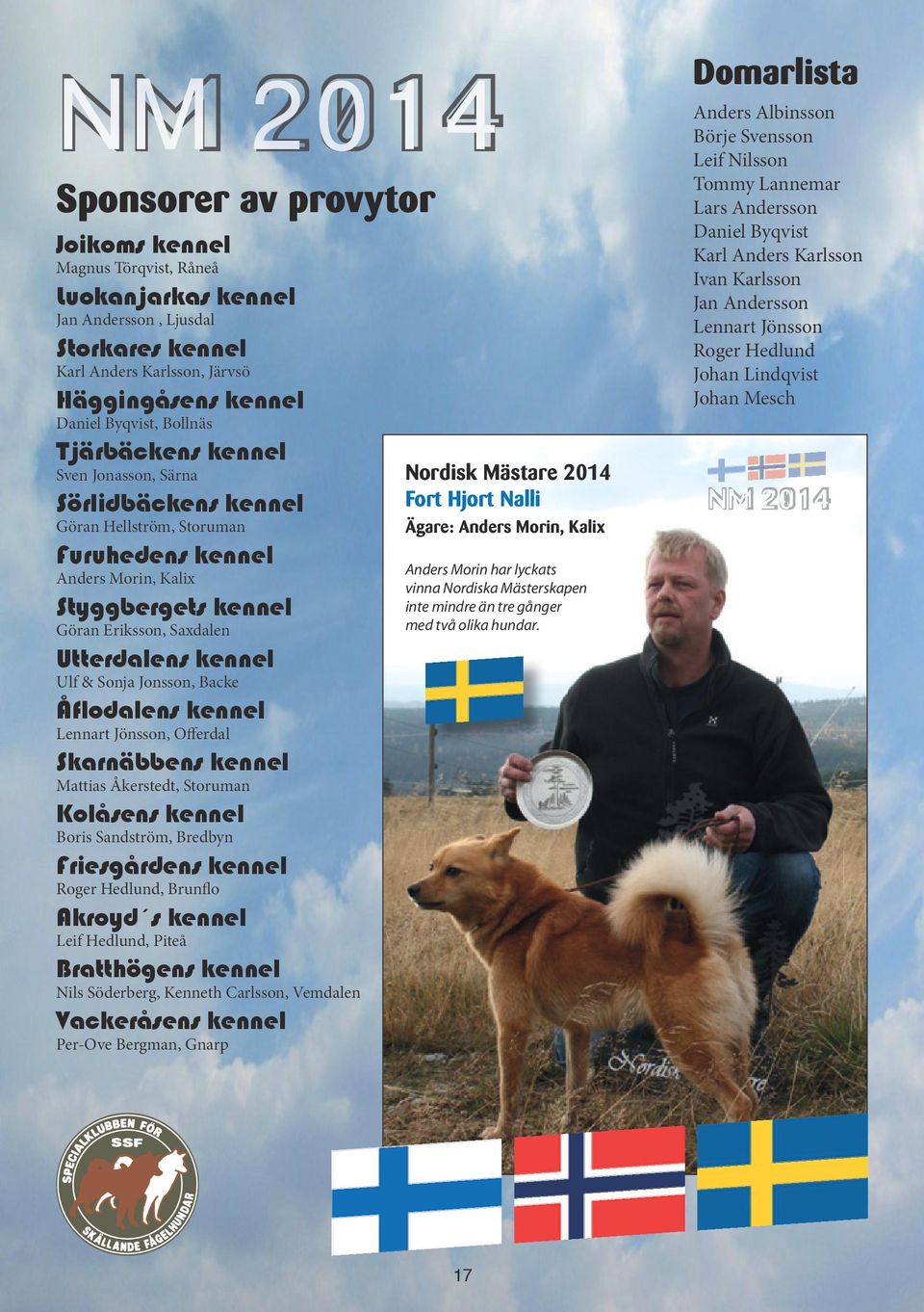 Ulf & Sonja Jonsson, Backe Åflodalens kennel Lennart Jönsson, Offerdal Skarnäbbens kennel Mattias Åkerstedt, Storuman Kolåsens kennel Boris Sandström, Bredbyn Friesgårdens kennel Roger Hedlund,