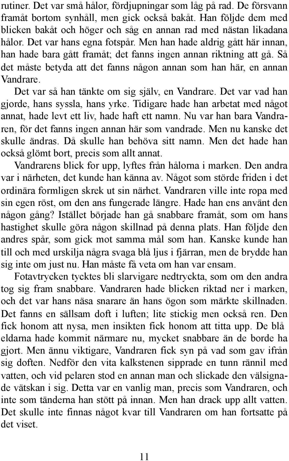 Men han hade aldrig gått här innan, han hade bara gått framåt; det fanns ingen annan riktning att gå. Så det måste betyda att det fanns någon annan som han här, en annan Vandrare.