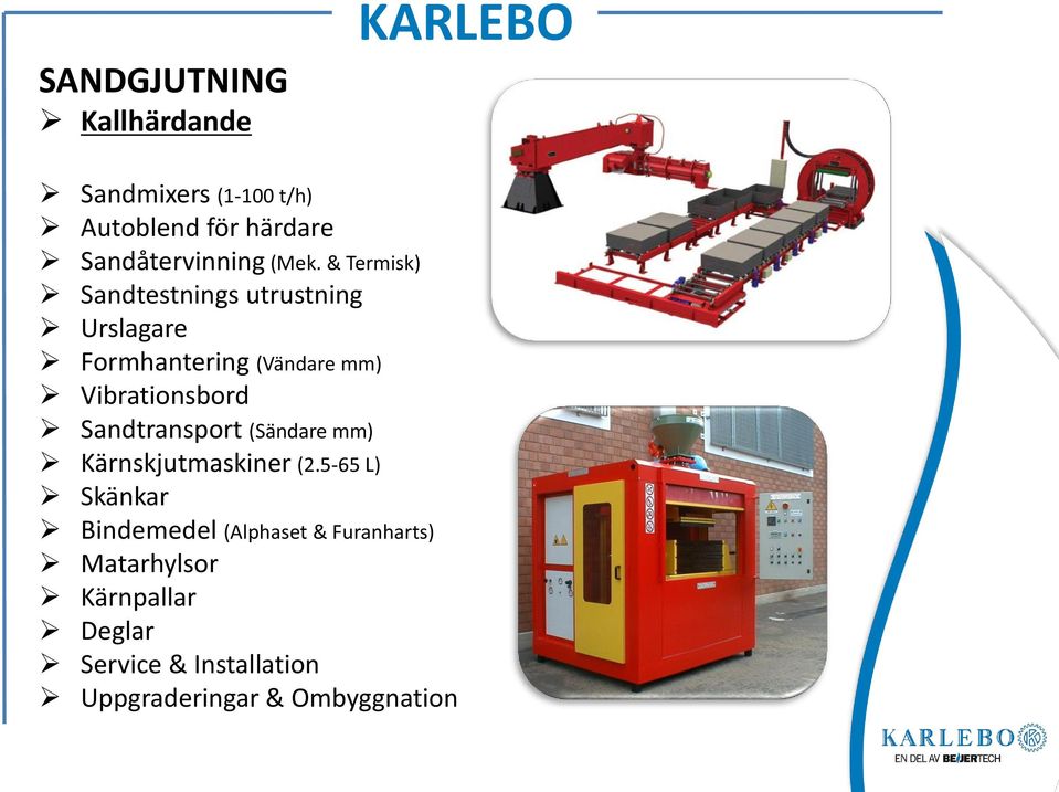 & Termisk) Sandtestnings utrustning Urslagare Formhantering (Vändare mm) Vibrationsbord