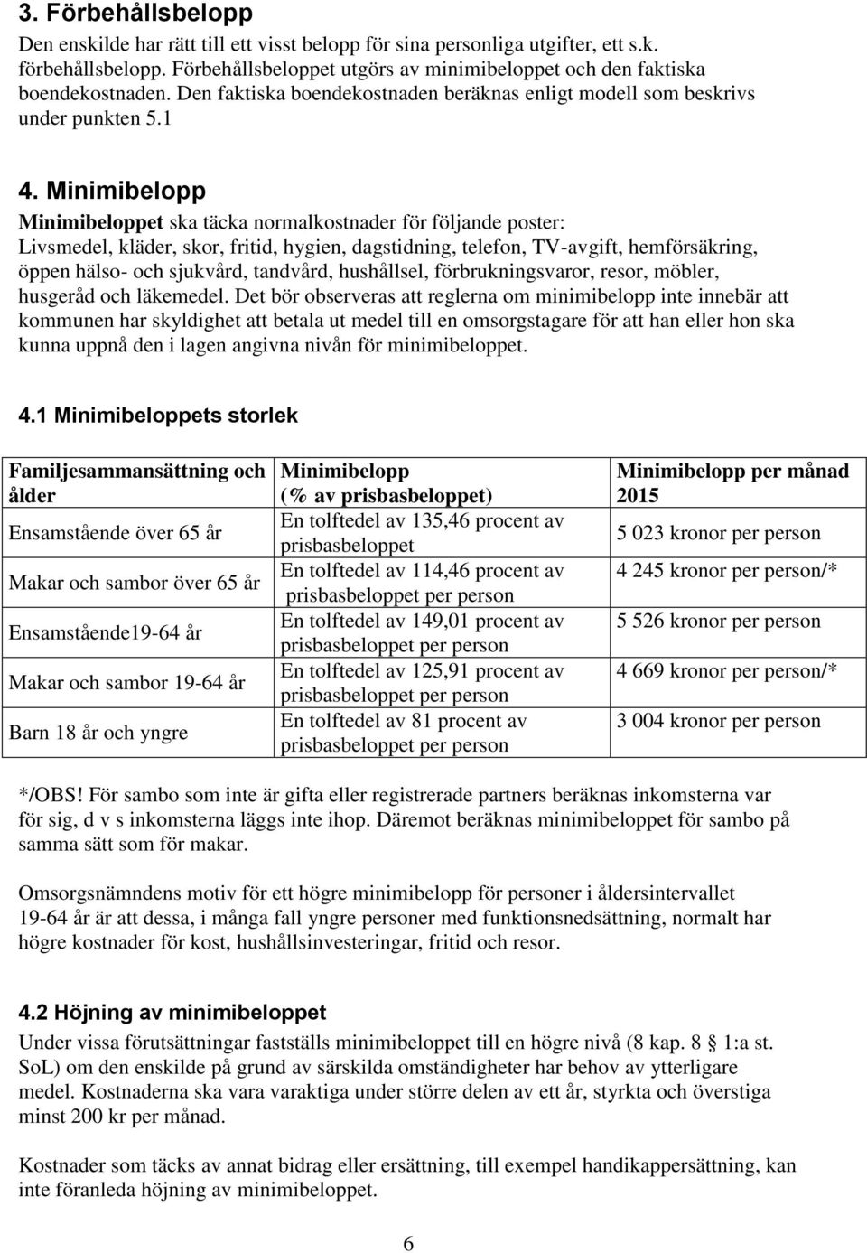 Minimibelopp Minimibeloppet ska täcka normalkostnader för följande poster: Livsmedel, kläder, skor, fritid, hygien, dagstidning, telefon, TV-avgift, hemförsäkring, öppen hälso- och sjukvård,