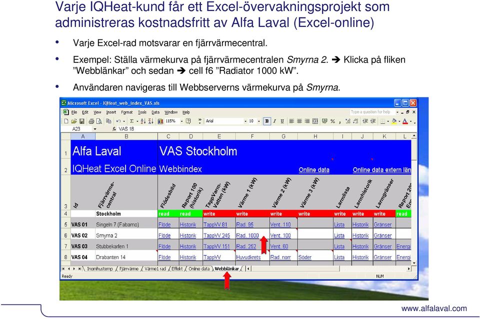 Exempel: Ställa värmekurva på fjärrvärmecentralen Smyrna 2.