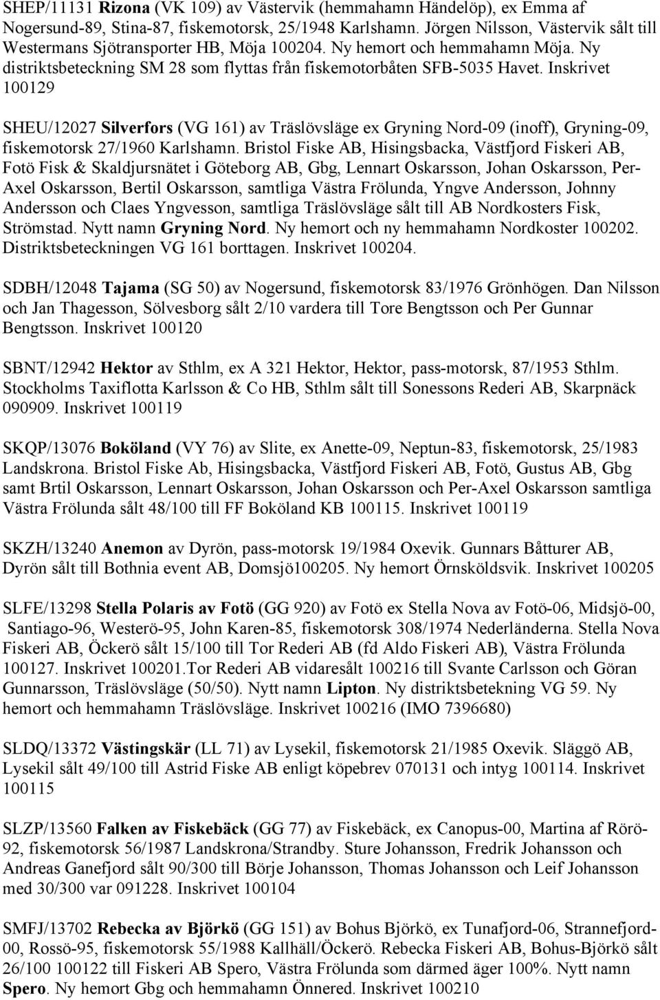 Inskrivet 100129 SHEU/12027 Silverfors (VG 161) av Träslövsläge ex Gryning Nord-09 (inoff), Gryning-09, fiskemotorsk 27/1960 Karlshamn.