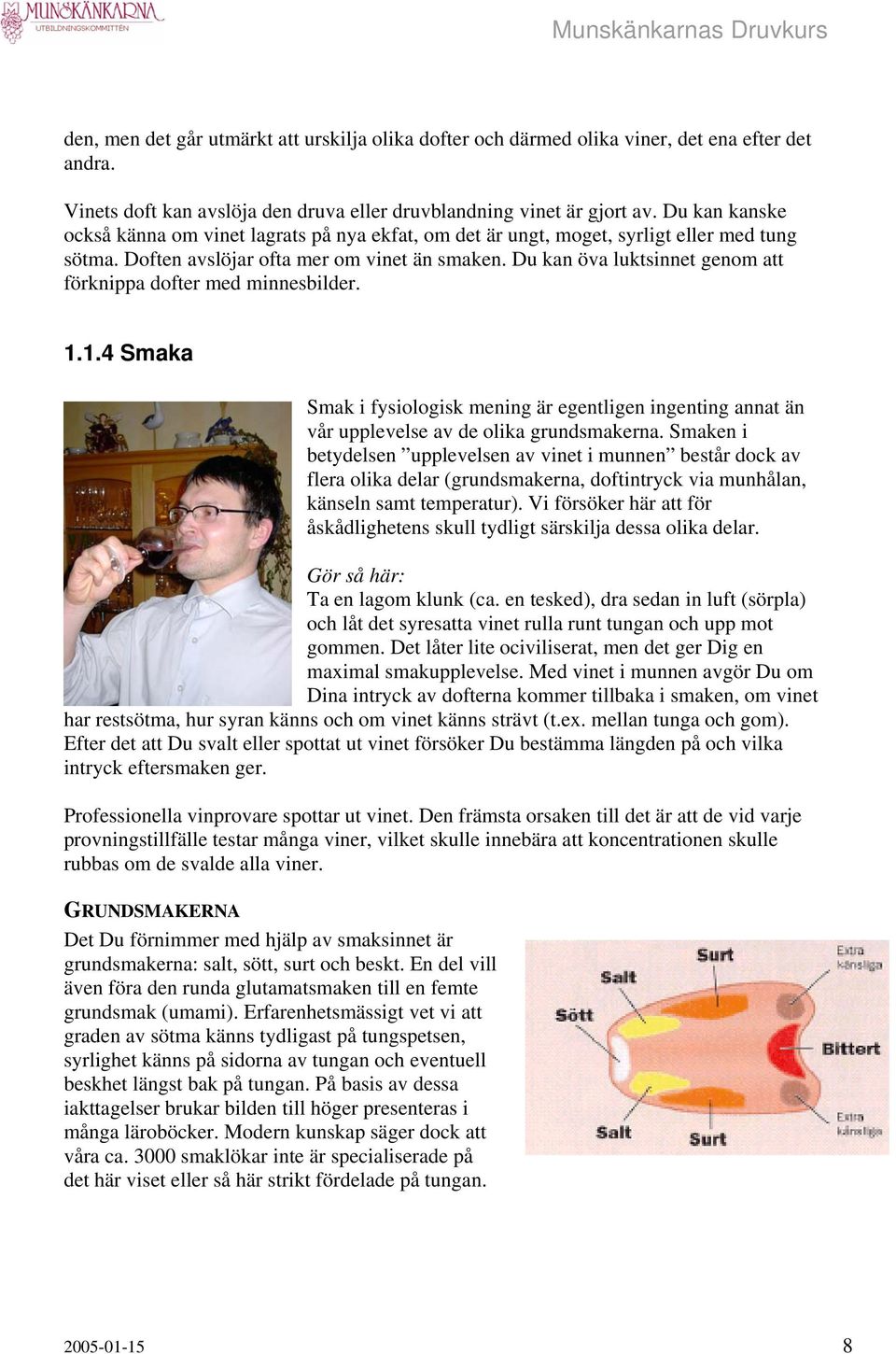 Du kan öva luktsinnet genom att förknippa dofter med minnesbilder. 1.1.4 Smaka Smak i fysiologisk mening är egentligen ingenting annat än vår upplevelse av de olika grundsmakerna.