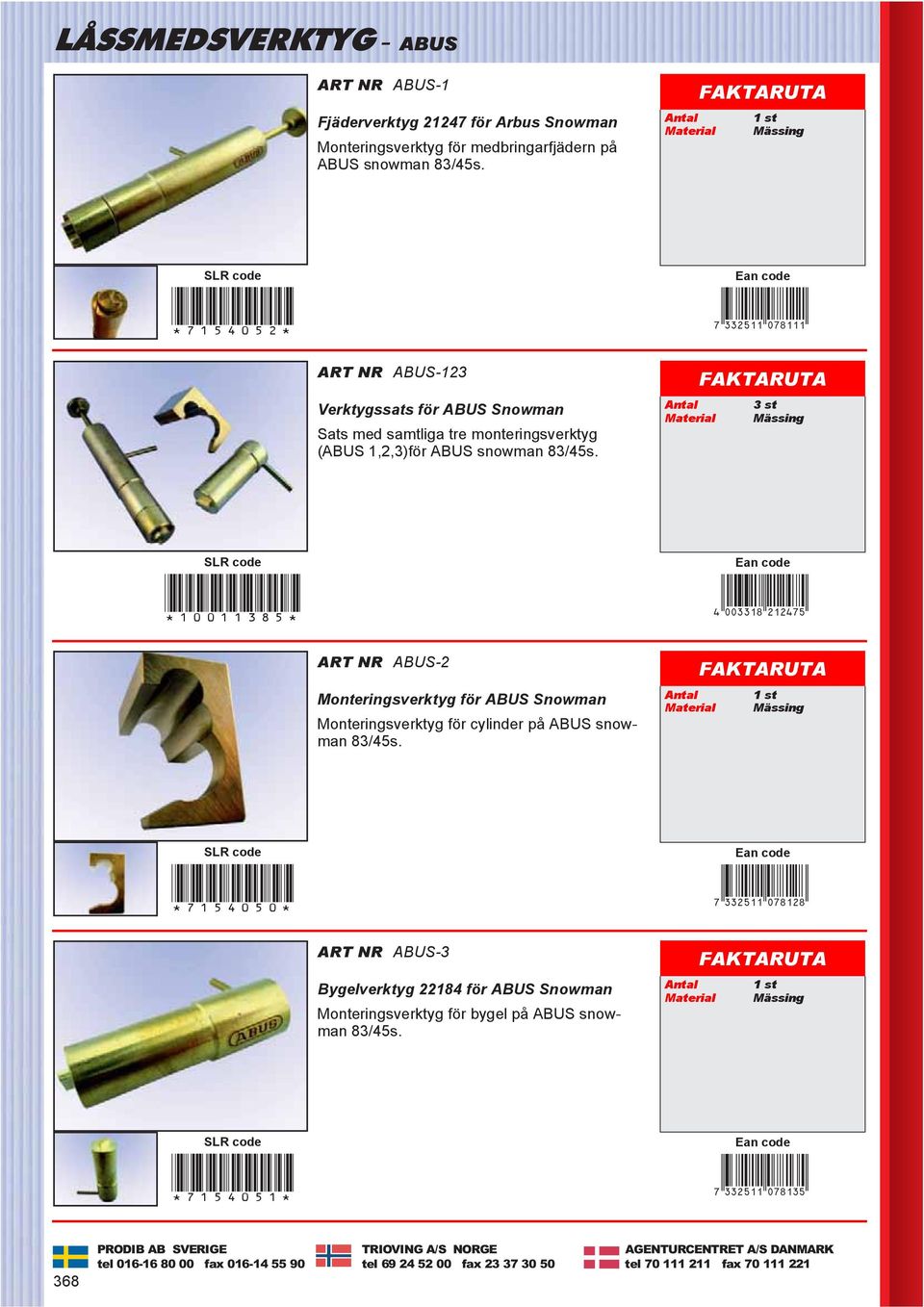 Antal 3 st Material Mässing *10011385* 4AKDDLS*cbcehf+ ART NR ABUS-2 Monteringsverktyg för ABUS Snowman Monteringsverktyg för cylinder på ABUS snowman 83/45s.