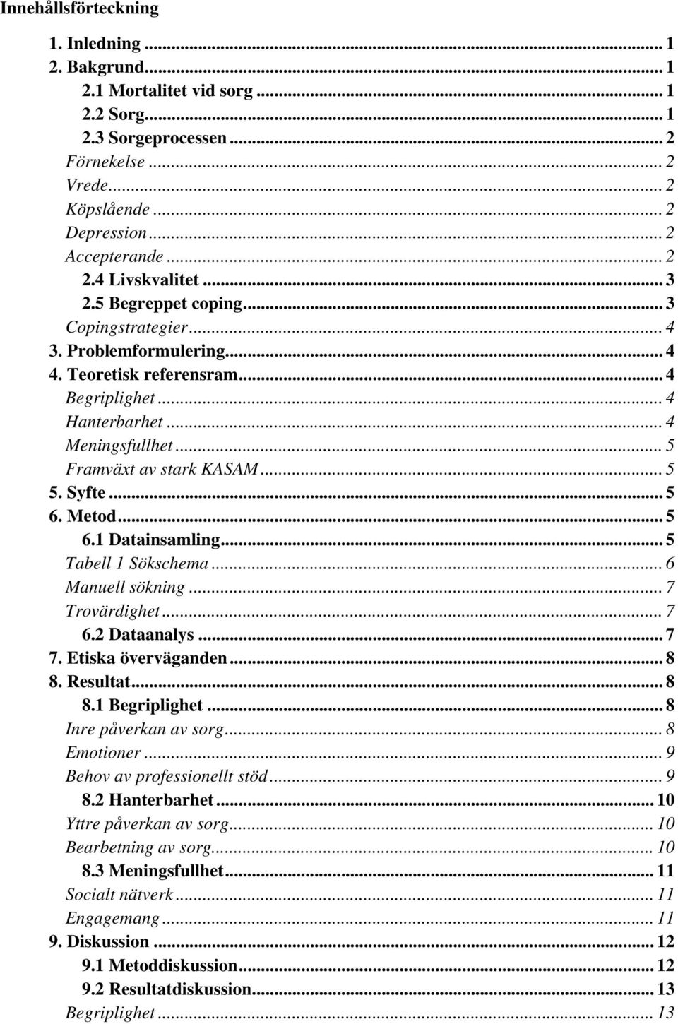 .. 5 Framväxt av stark KASAM... 5 5. Syfte... 5 6. Metod... 5 6.1 Datainsamling... 5 Tabell 1 Sökschema... 6 Manuell sökning... 7 Trovärdighet... 7 6.2 Dataanalys... 7 7. Etiska överväganden... 8 8.