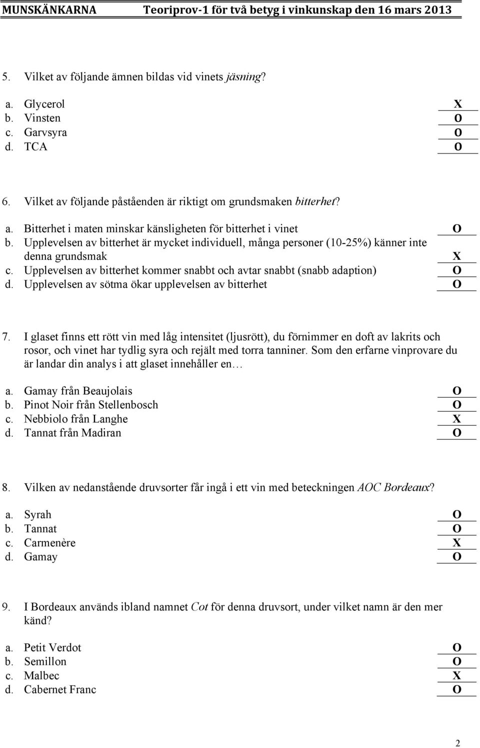 Upplevelsen av sötma ökar upplevelsen av bitterhet O 7.