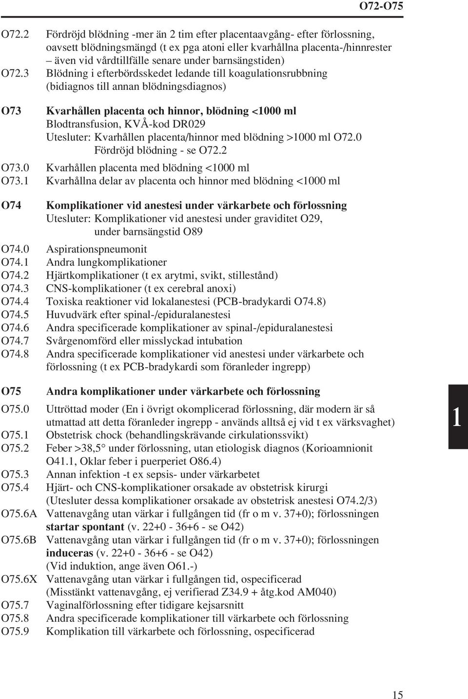 O7.3 Blödning i efterbördsskedet ledande till koagulationsrubbning (bidiagnos till annan blödningsdiagnos) O73 Kvarhållen placenta och hinnor, blödning <1000 ml Blodtransfusion, KVÅ-kod DR09