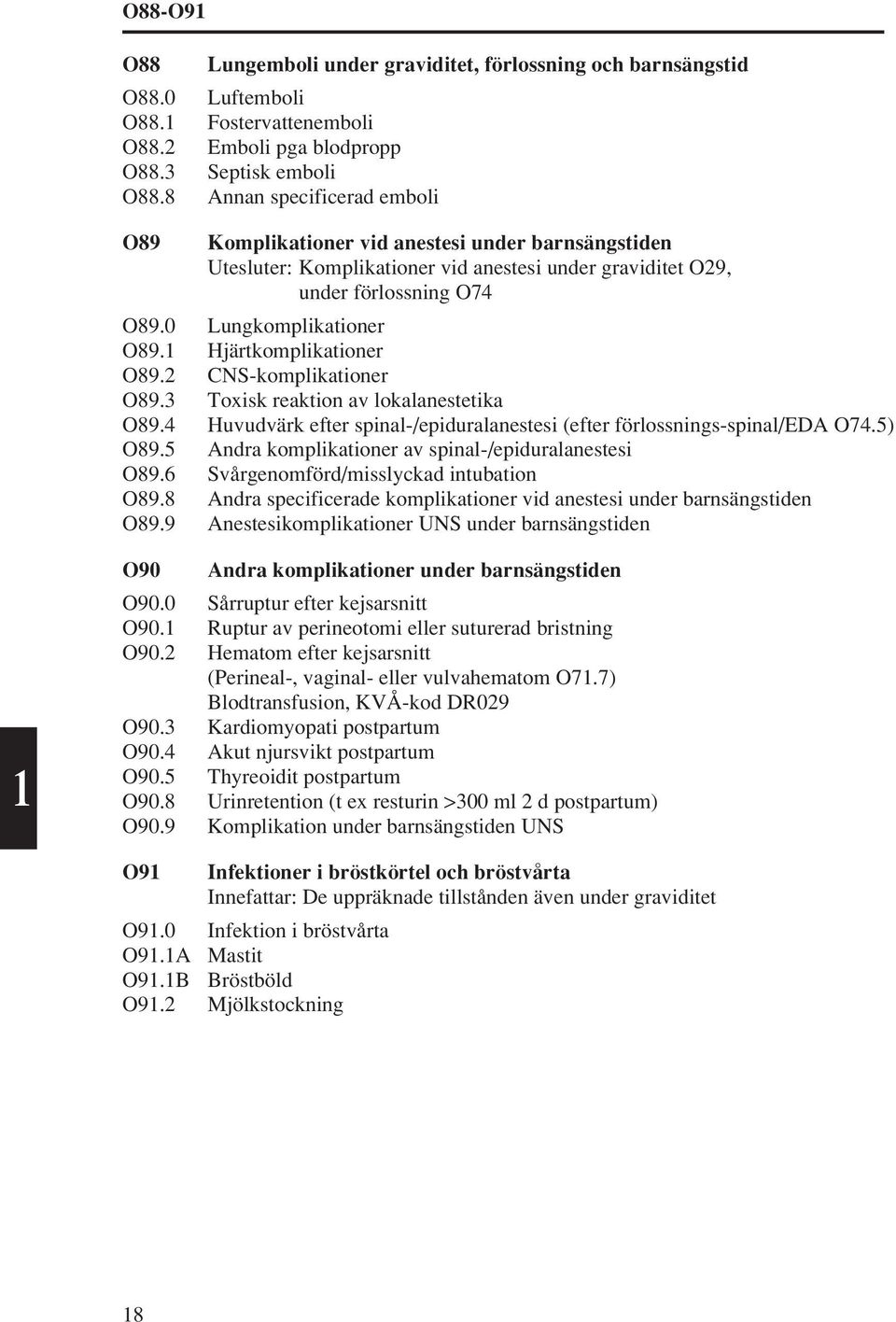 1 Hjärtkomplikationer O89. CNS-komplikationer O89.3 Toxisk reaktion av lokalanestetika O89.4 Huvudvärk efter spinal-/epiduralanestesi (efter förlossnings-spinal/eda O74.5) O89.