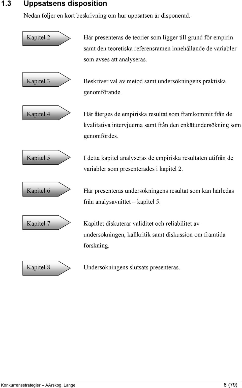 Kapitel 3 Beskriver val av metod samt undersökningens praktiska genomförande.