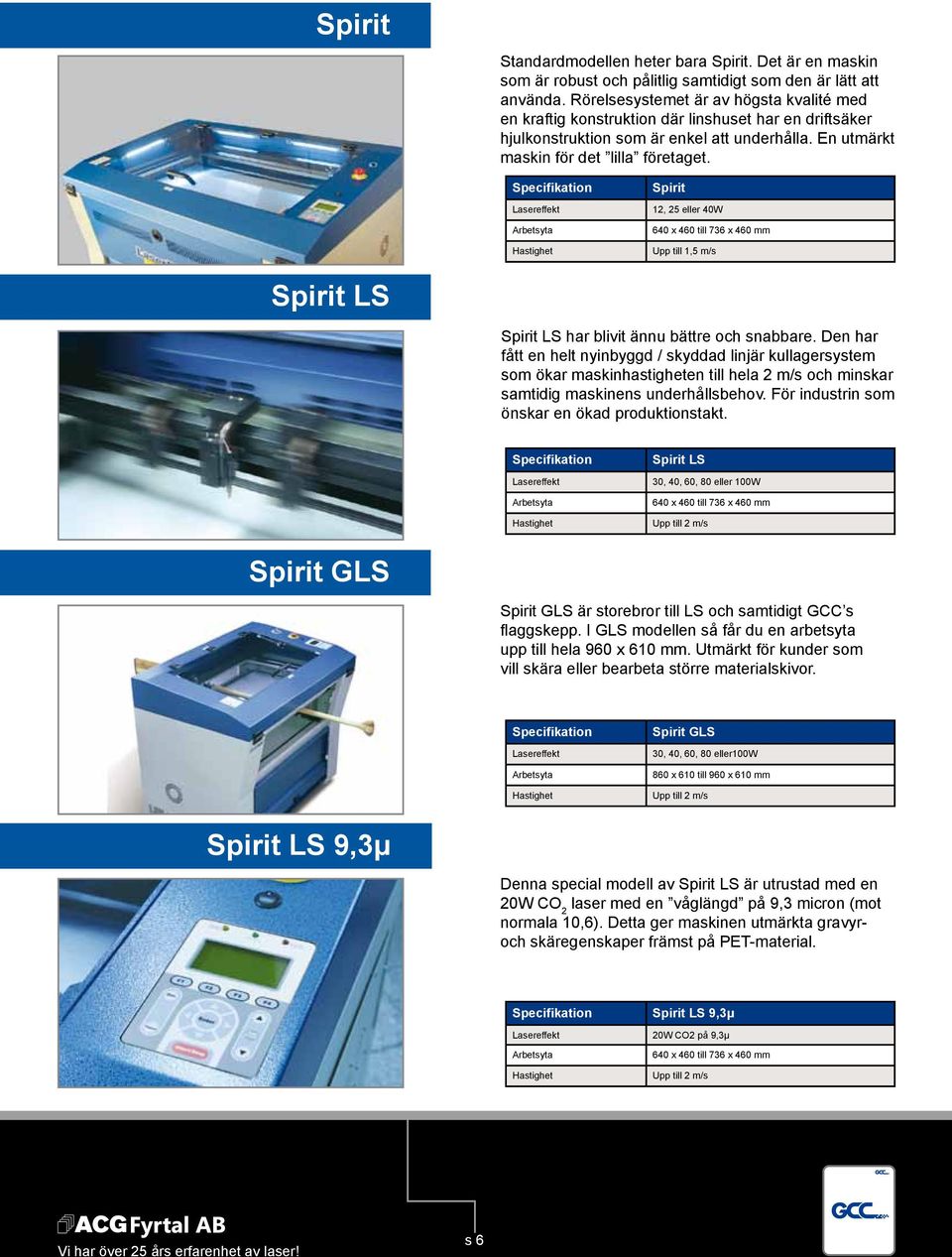 Lasereffekt Arbetsyta Hastighet Spirit 12, 25 eller 40W 640 x 460 till 736 x 460 mm Upp till 1,5 m/s Spirit LS Spirit LS har blivit ännu bättre och snabbare.