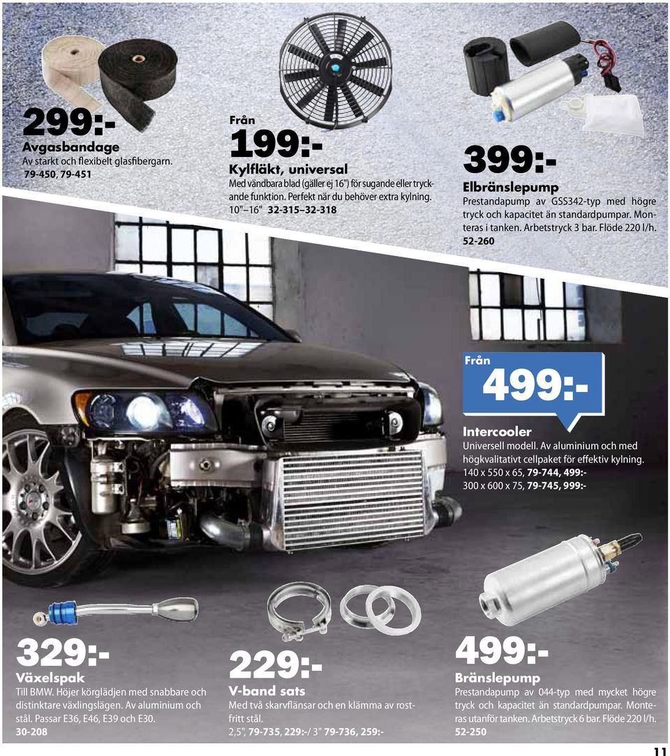 Flöde 220 l/h. 52-260 Intercooler Universell modell. Av aluminium och med högkvalitativt cellpaket för effektiv kylning.