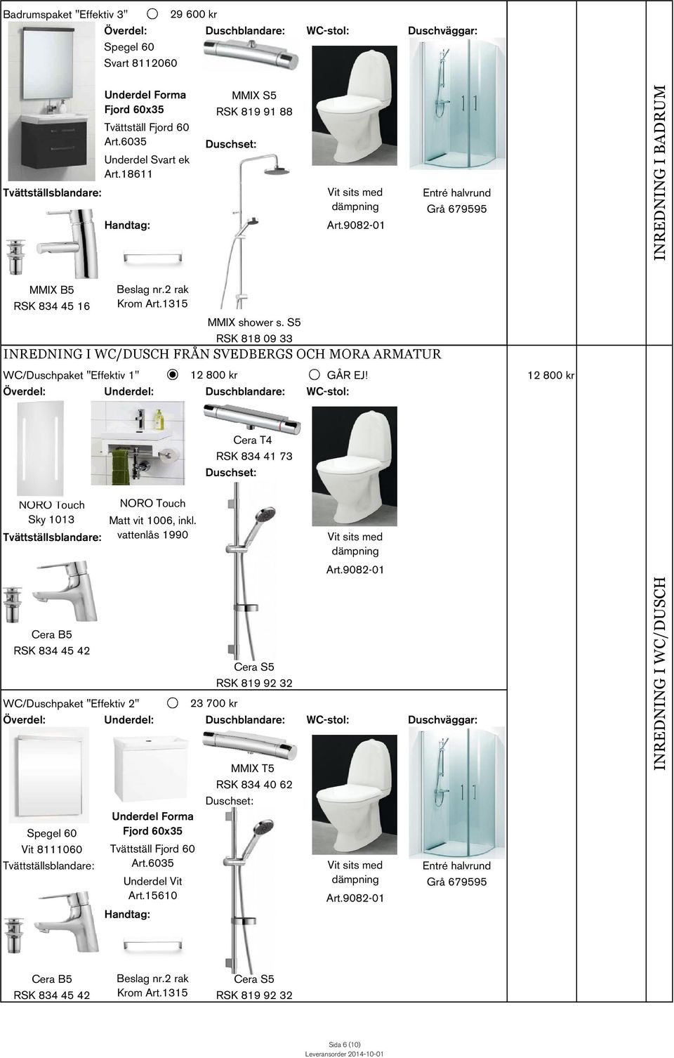 S5 RSK 818 09 33 INREDNING I WC/DUSCH FRÅN SVEDBERGS OCH MORA ARMATUR WC/Duschpaket "Effektiv 1" 12 800 kr GÅR EJ!