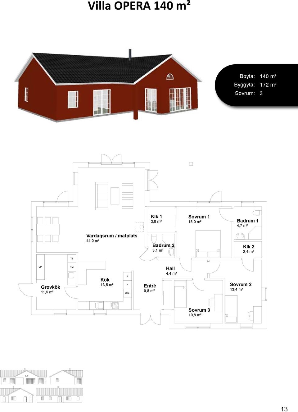 matplats 44,0 m² ök 13,5 m² Entré 9,8 m² lk 1 3,8 m² 15,0 m² 4,7