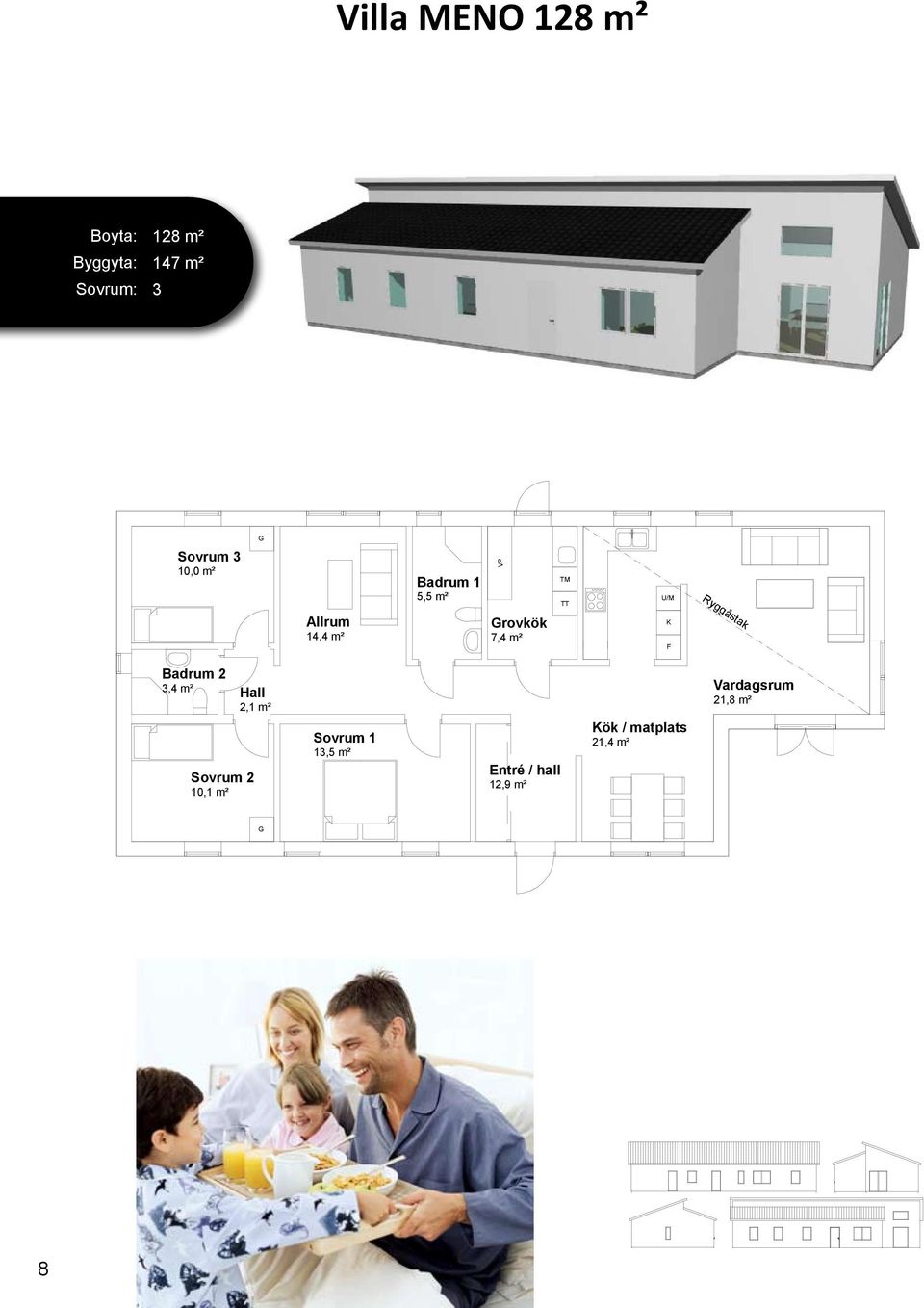 14,4 m² 13,5 m² rovkök 7,4 m² Entré / hall 12,9 m² ök /