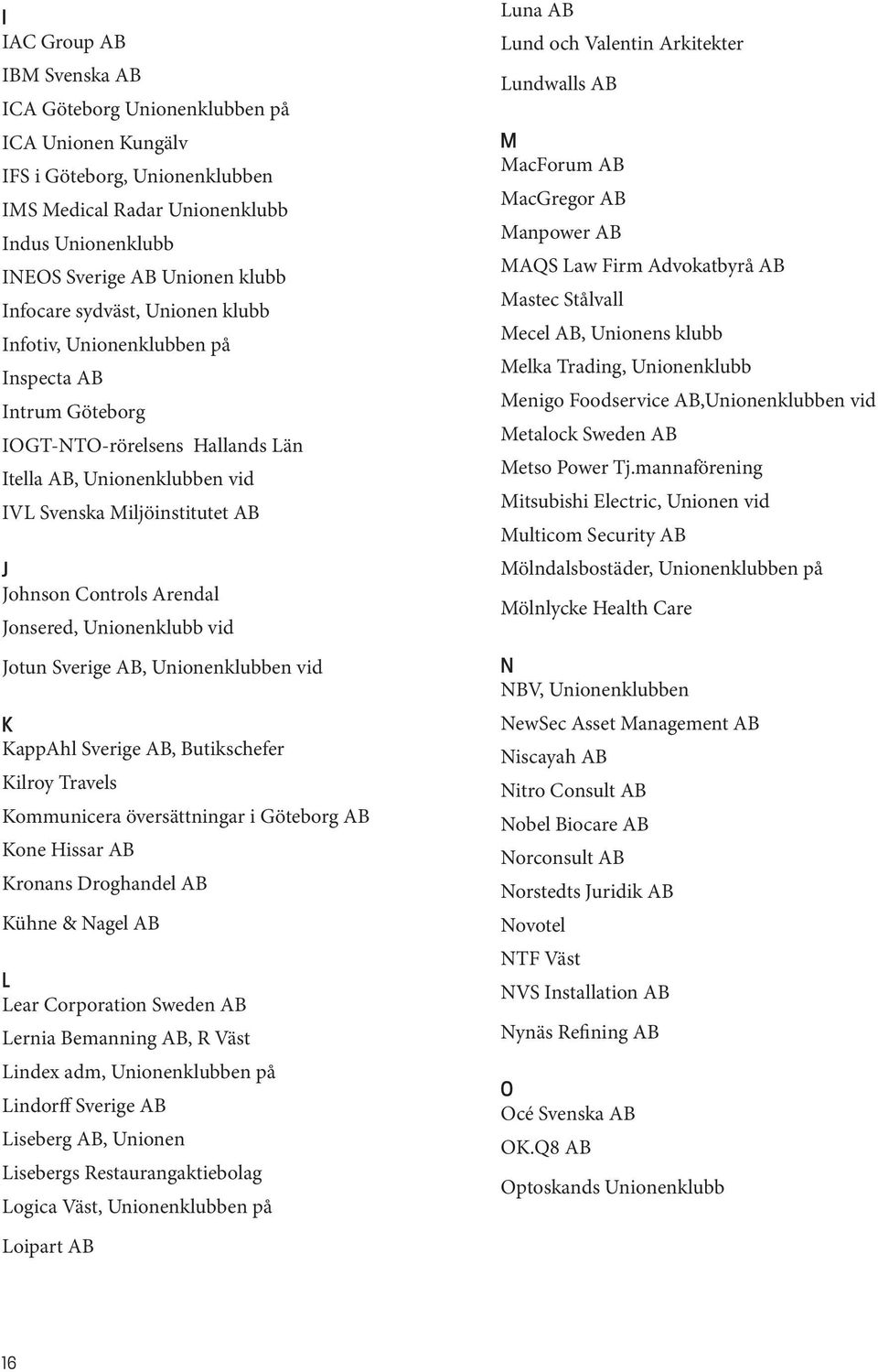 Arendal Jonsered, Unionenklubb vid Jotun Sverige AB, Unionenklubben vid K KappAhl Sverige AB, Butikschefer Kilroy Travels Kommunicera översättningar i Göteborg AB Kone Hissar AB Kronans Droghandel AB