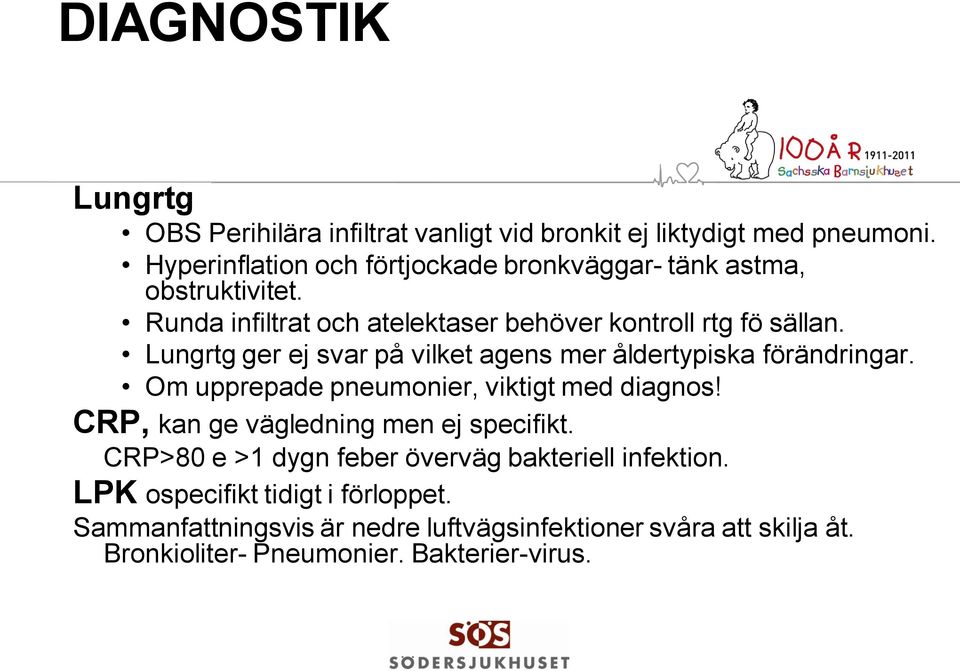 Lungrtg ger ej svar på vilket agens mer åldertypiska förändringar. Om upprepade pneumonier, viktigt med diagnos!