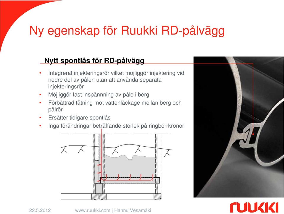 injekteringsrör Möjliggör fast inspännning av påle i berg Förbättrad tätning mot