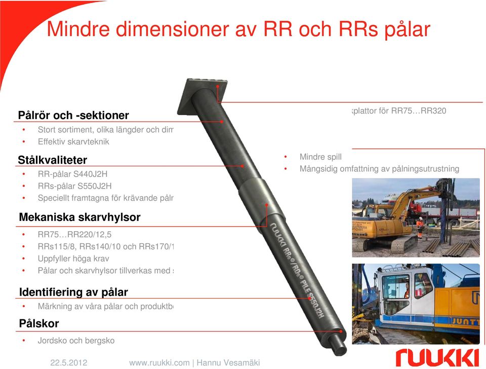 Tryckplattor Standard tryckplattor för RR75 Installation RR320 Mindre spill Mångsidig omfattning av pålningsutrustning Mekaniska skarvhylsor RR75