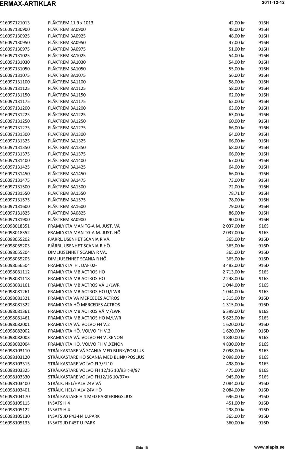 916097131100 FLÄKTREM 3A1100 58,00 kr 916H 916097131125 FLÄKTREM 3A1125 58,00 kr 916H 916097131150 FLÄKTREM 3A1150 62,00 kr 916H 916097131175 FLÄKTREM 3A1175 62,00 kr 916H 916097131200 FLÄKTREM