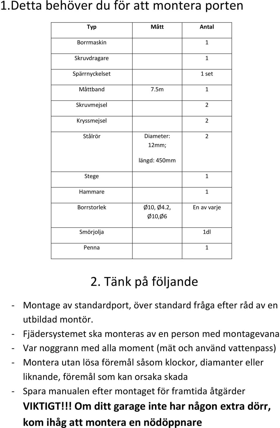 Tänk på följande - Montage av standardport, över standard fråga efter råd av en utbildad montör.