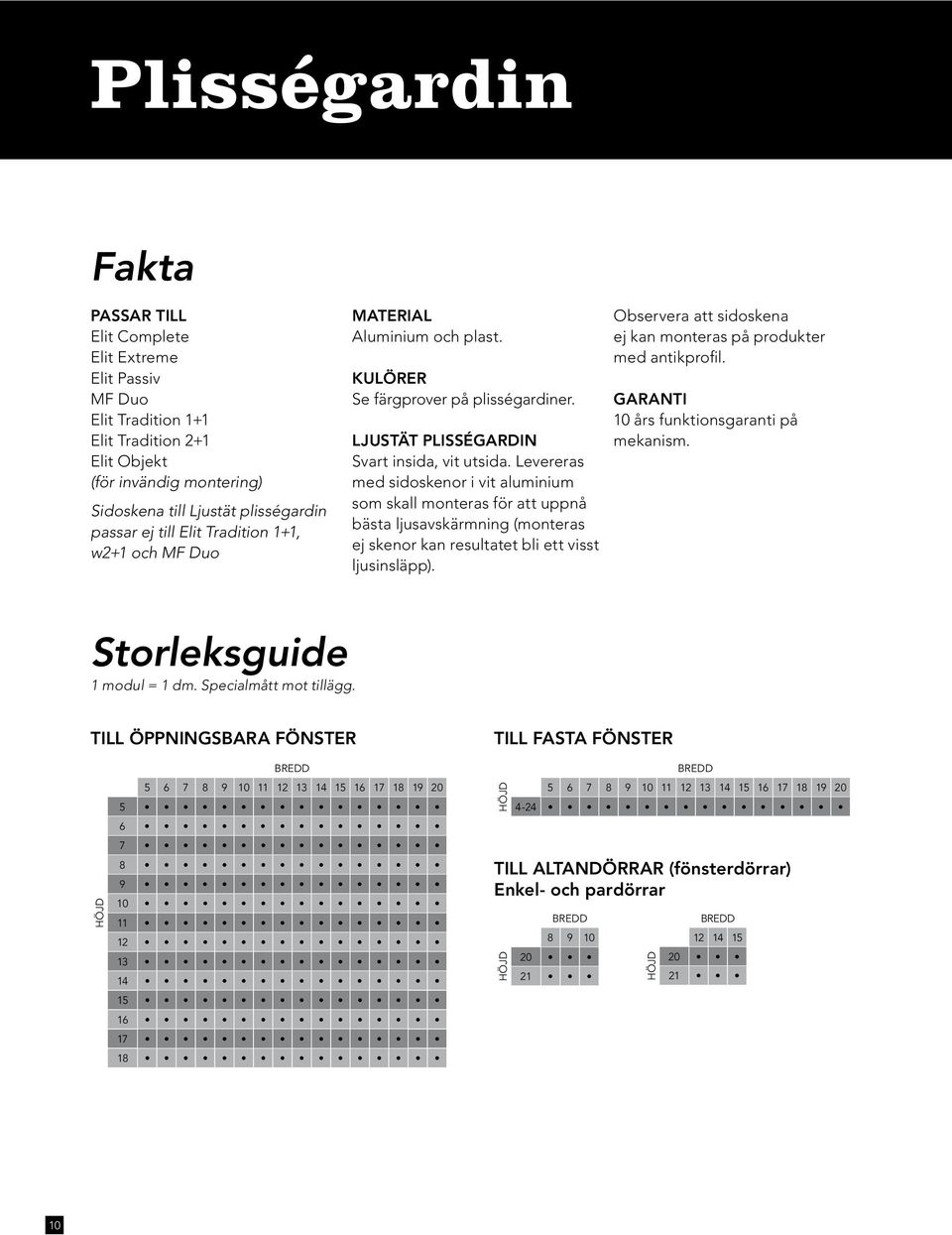 Levereras med sidoskenor i vit aluminium som skall monteras för att uppnå bästa ljusavskärmning (monteras ej skenor kan resultatet bli ett visst ljusinsläpp).