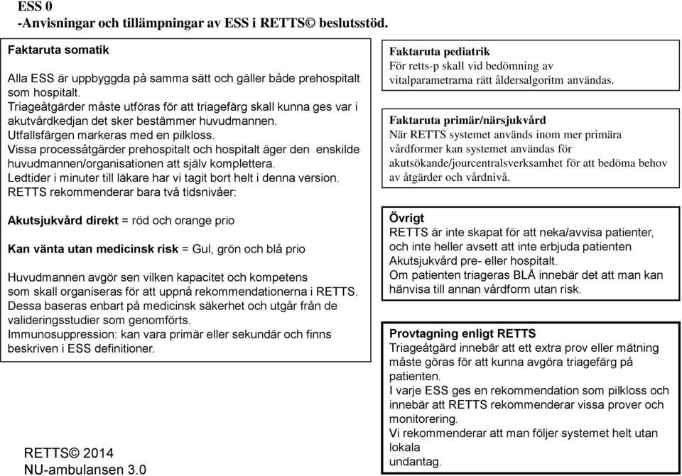 Vissa processåtgärder prehospitalt och hospitalt äger den enskilde huvudmannen/organisationen att själv komplettera. Ledtider i minuter till läkare har vi tagit bort helt i denna version.