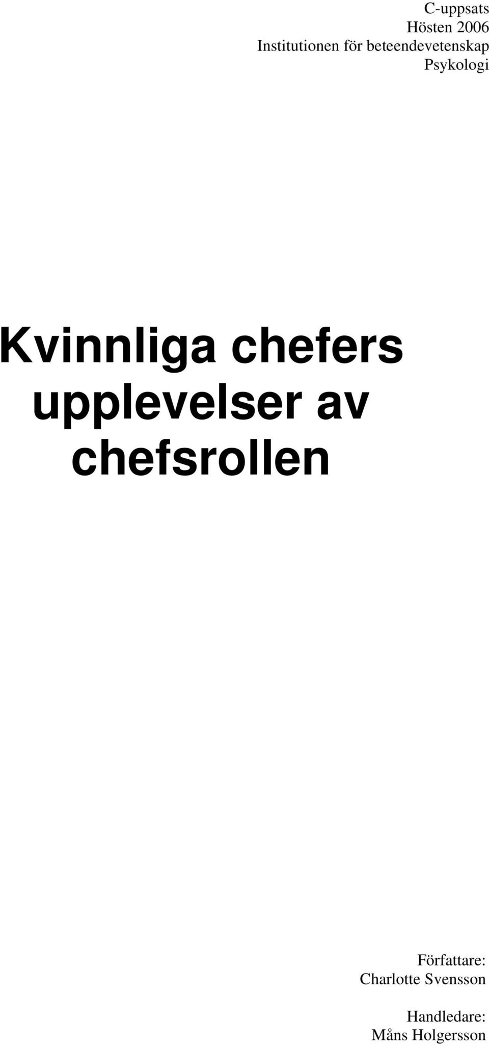 chefers upplevelser av chefsrollen