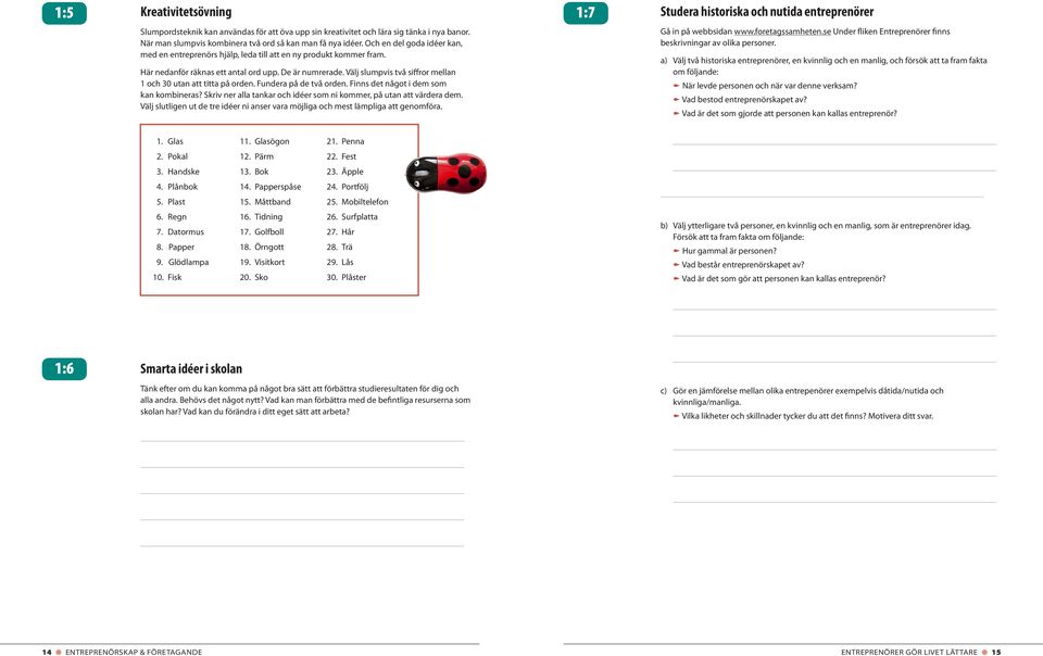 Välj slumpvis två siffror mellan 1 och 30 utan att titta på orden. Fundera på de två orden. Finns det något i dem som kan kombineras?