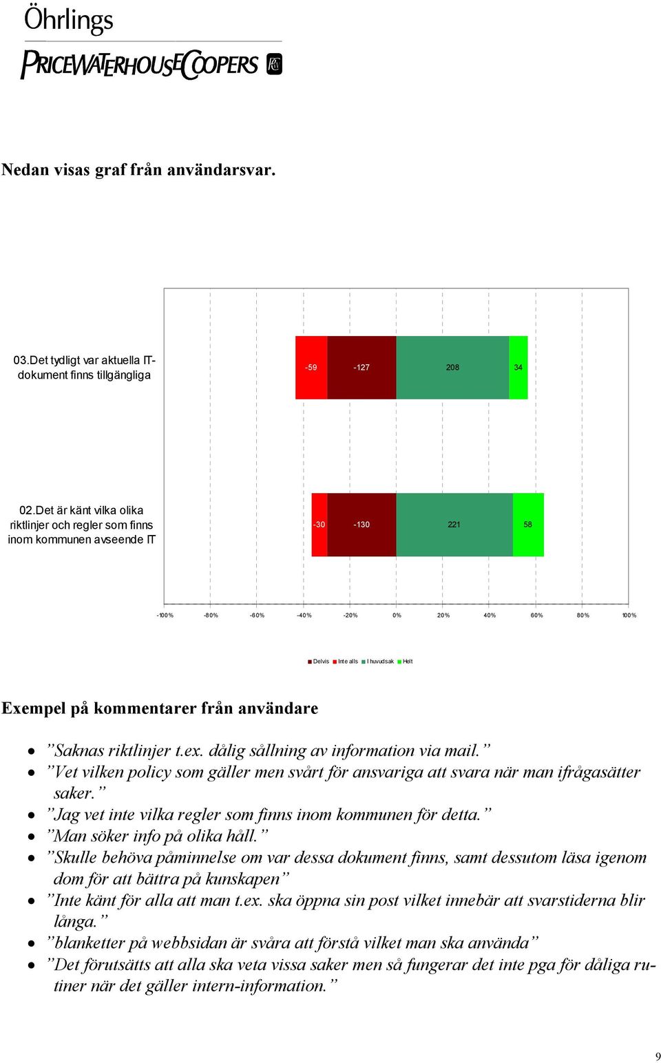 kommentarer från användare Saknas riktlinjer t.ex. dålig sållning av information via mail. Vet vilken policy som gäller men svårt för ansvariga att svara när man ifrågasätter saker.