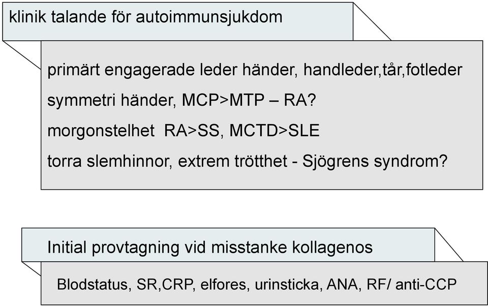 morgonstelhet RA>SS, MCTD>SLE torra slemhinnor, extrem trötthet - Sjögrens